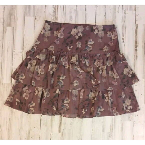 Lauren Ralph Lauren Size 8 Mini Skirt Georgette Crinkle Ruffled Teirs Purple - Picture 1 of 10